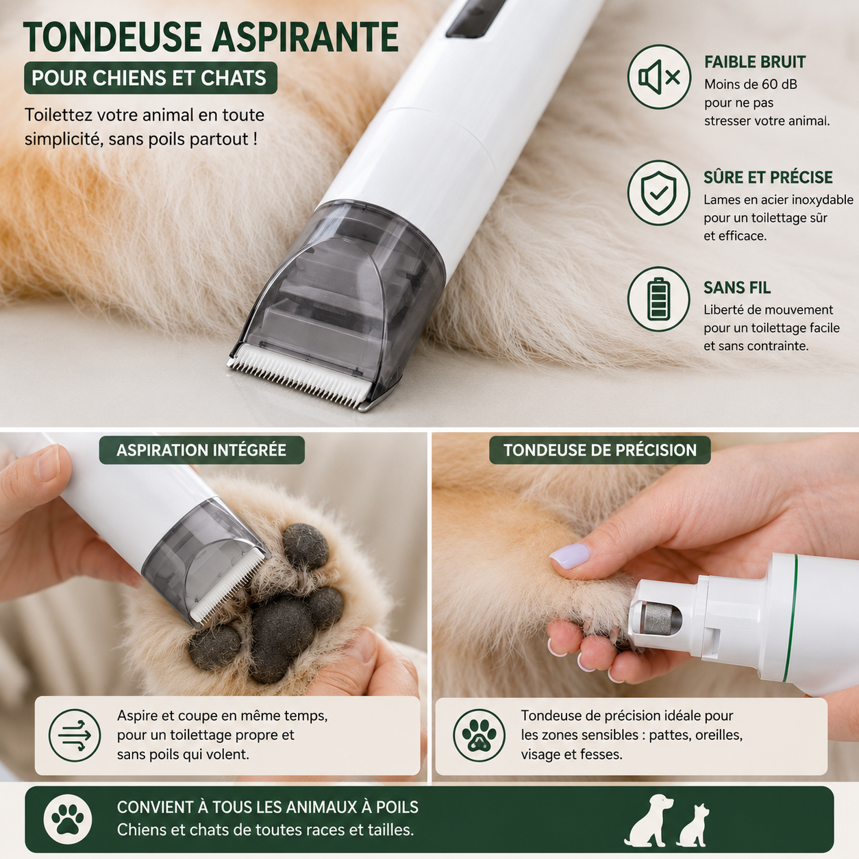 Sèche-Poils & Aspirateur Toilettage 7-en-1 pour Chien et Chat – 13000Pa