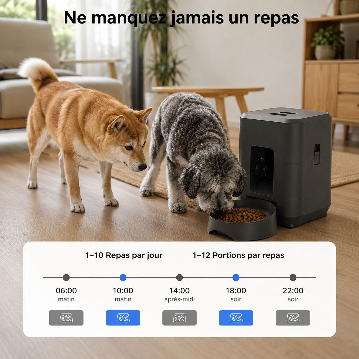 Distributeur de Nourriture Connecté pour Chien et Chat – Wi-Fi & Caméra, 2L
