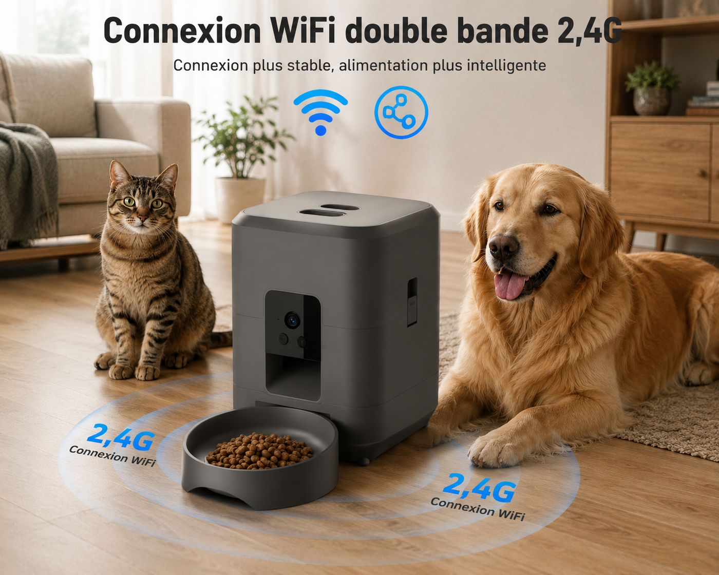 Distributeur de Nourriture Connecté pour Chien et Chat – Wi-Fi & Caméra, 2L