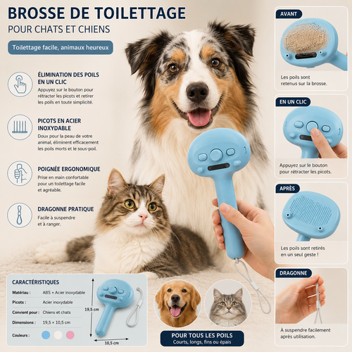Peigne Autonettoyant pour Chien et Chat – Brosse à Vapeur Électrique Multifonction