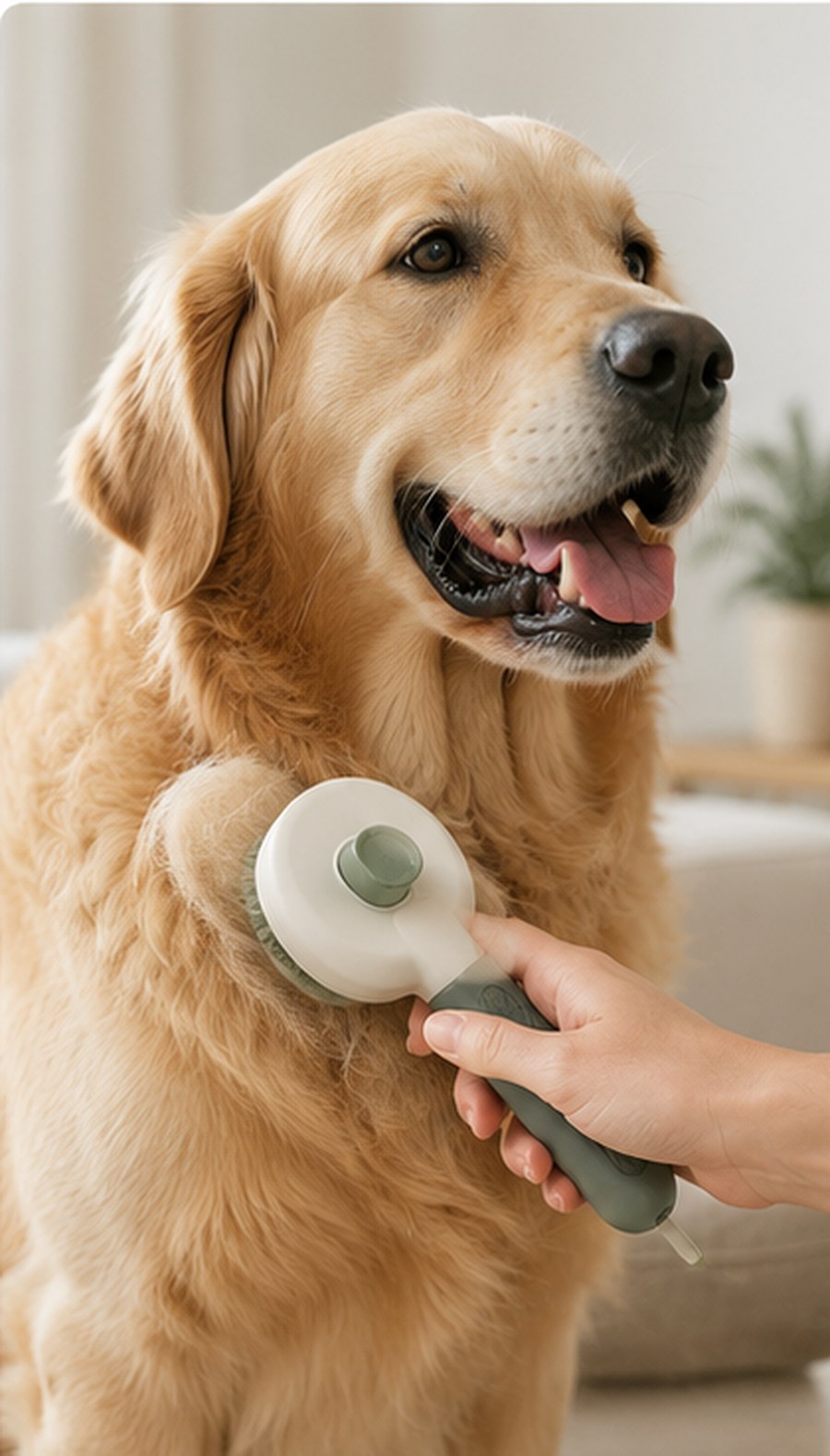 Moment doux entre un Golden Retriever et son propriétaire avec un produit RuffZen